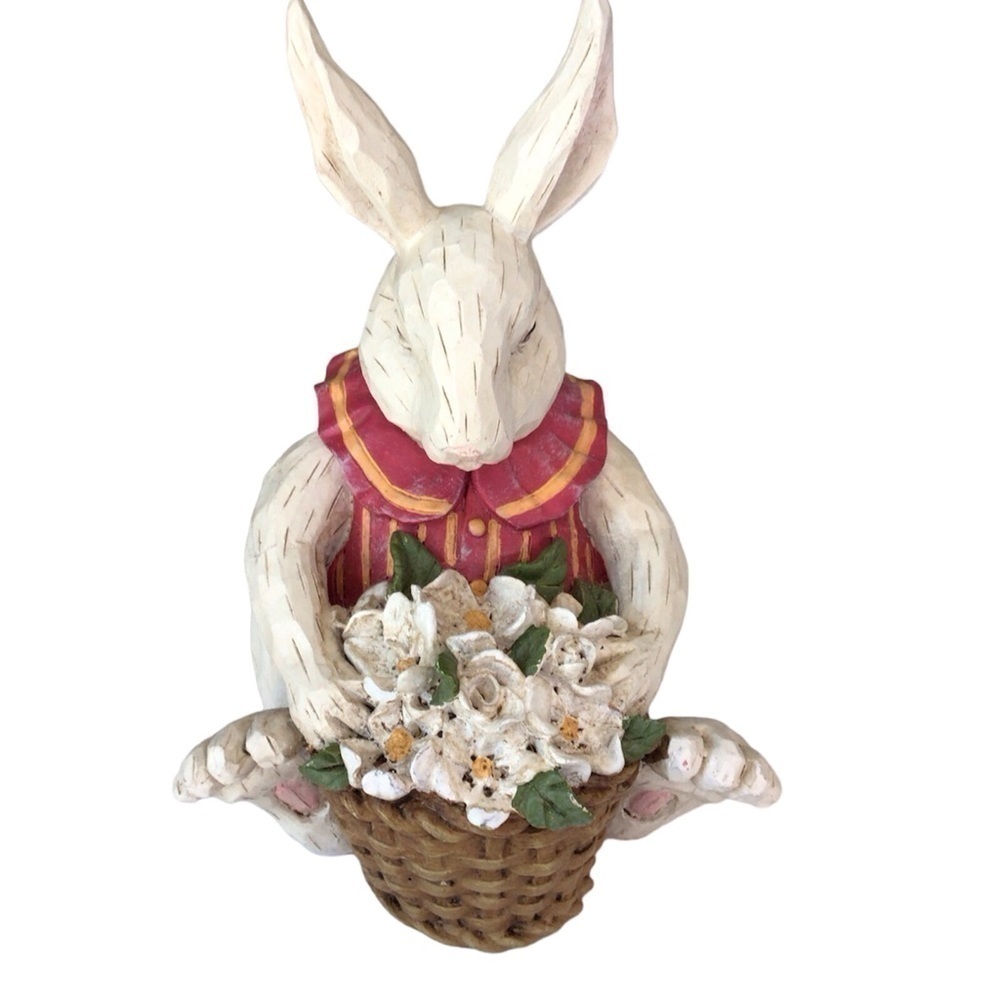 Vintage Bunny Holding Flower Basket